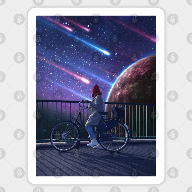 Cycling through the universe Sticker by DreamCollage